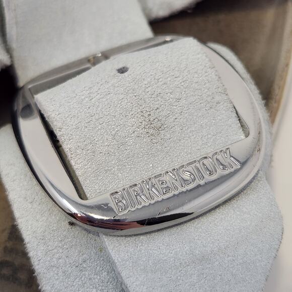 Birkenstock Siena Big Buckle Sandal Crossed Strap White Metallic Suede Size 41 - Picture 6 of 9